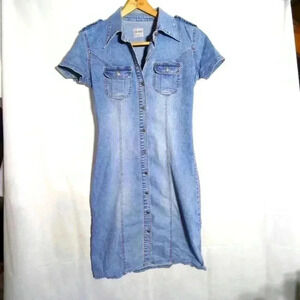 Creator Brand Denim Dress Short sleeve with Epaulettes Button front sz L